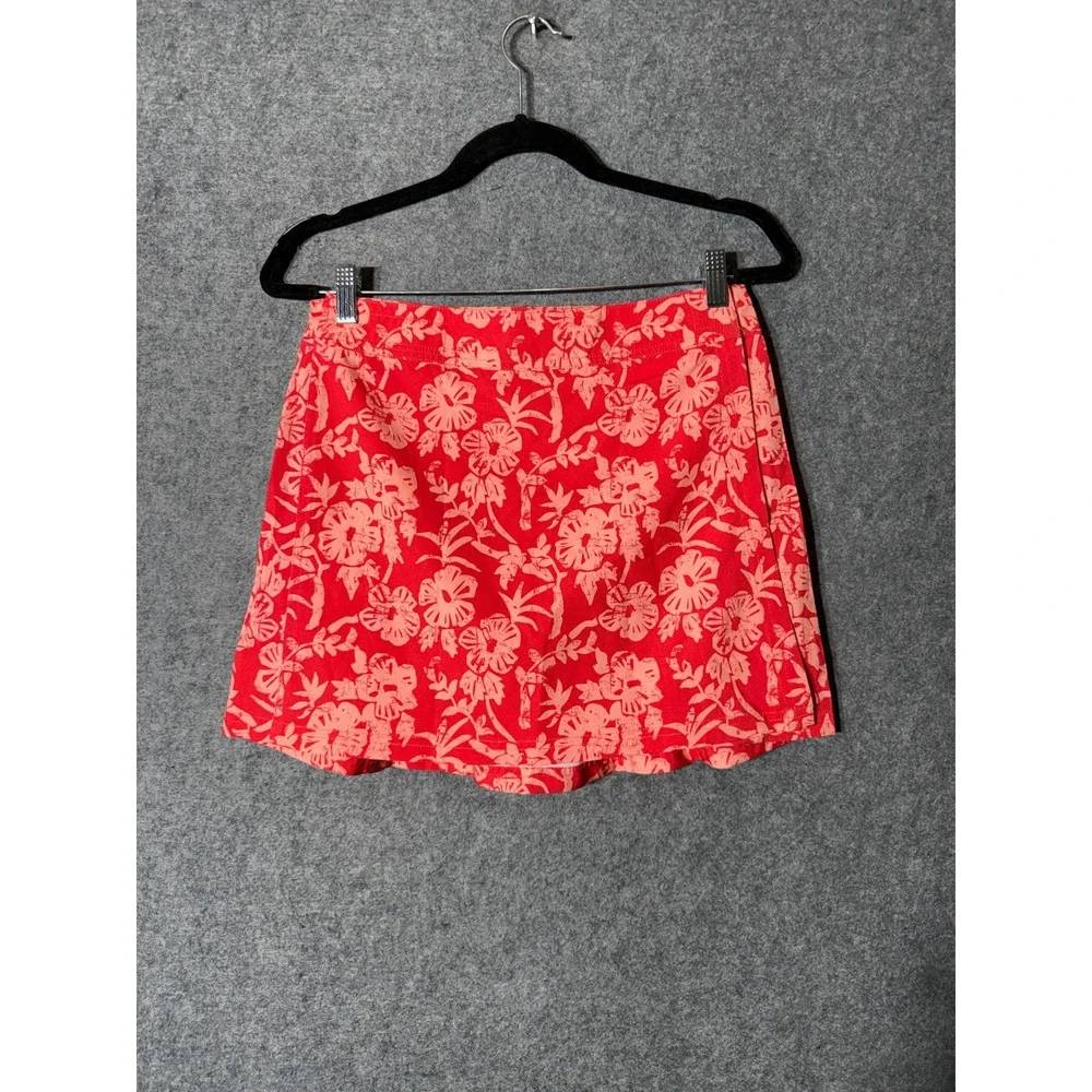 RipSkirt Hawaii Length 1 Mini Skirt Red Tropical Floral Small Adjustable‎ Wrap